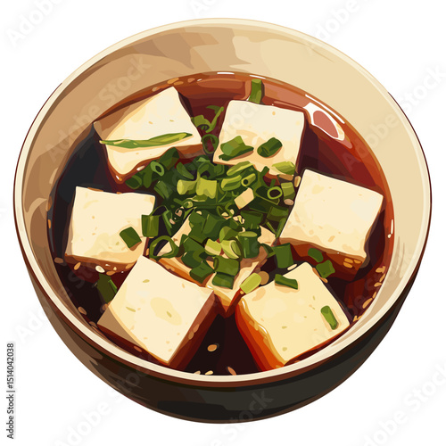 Miso Soup with Tofu Cubes and Scallion Garnish