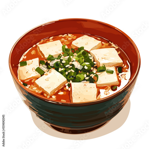 Miso Soup with Tofu Cubes and Scallion Garnish