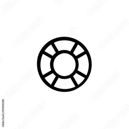 Illustration of a simple black outline of a life preserver with a round center and six sections