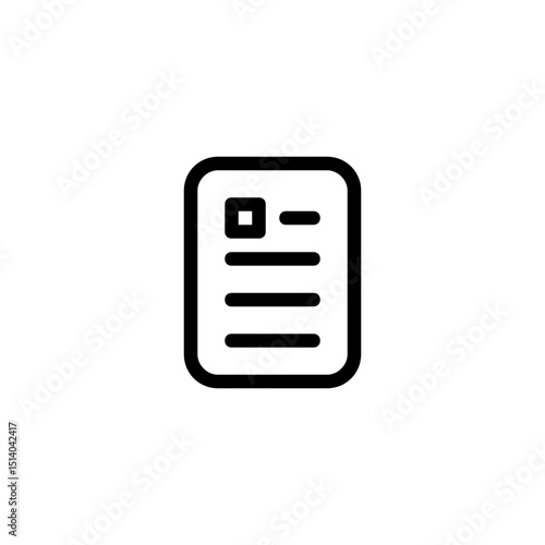 Simple black outline of a document with rounded corners and lines representing text content shown