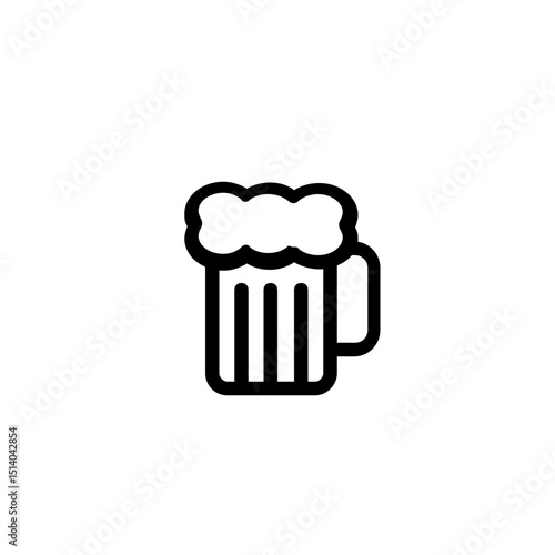 Illustration of a beer mug with foam on top and a handle on the right side in a simple black outline