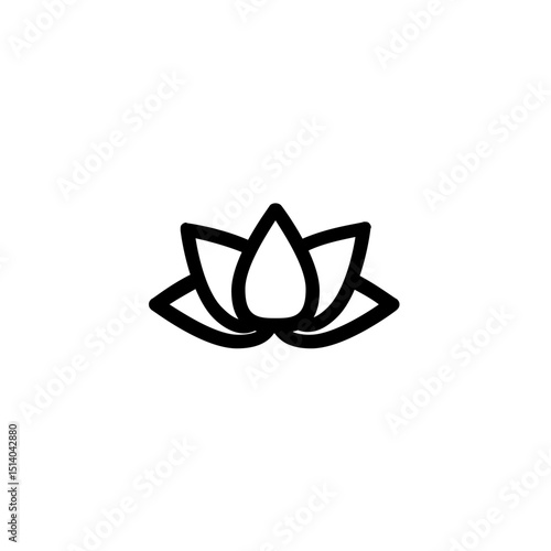 Illustration of a simple lotus flower with black outline on a white background in a minimalist style