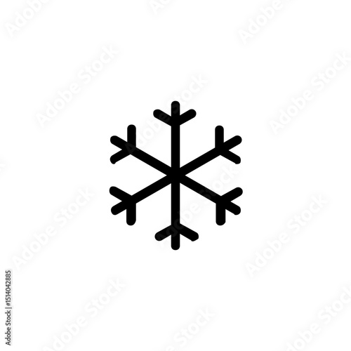 Illustration of a simple black snowflake with six points on a white background vector graphic icon