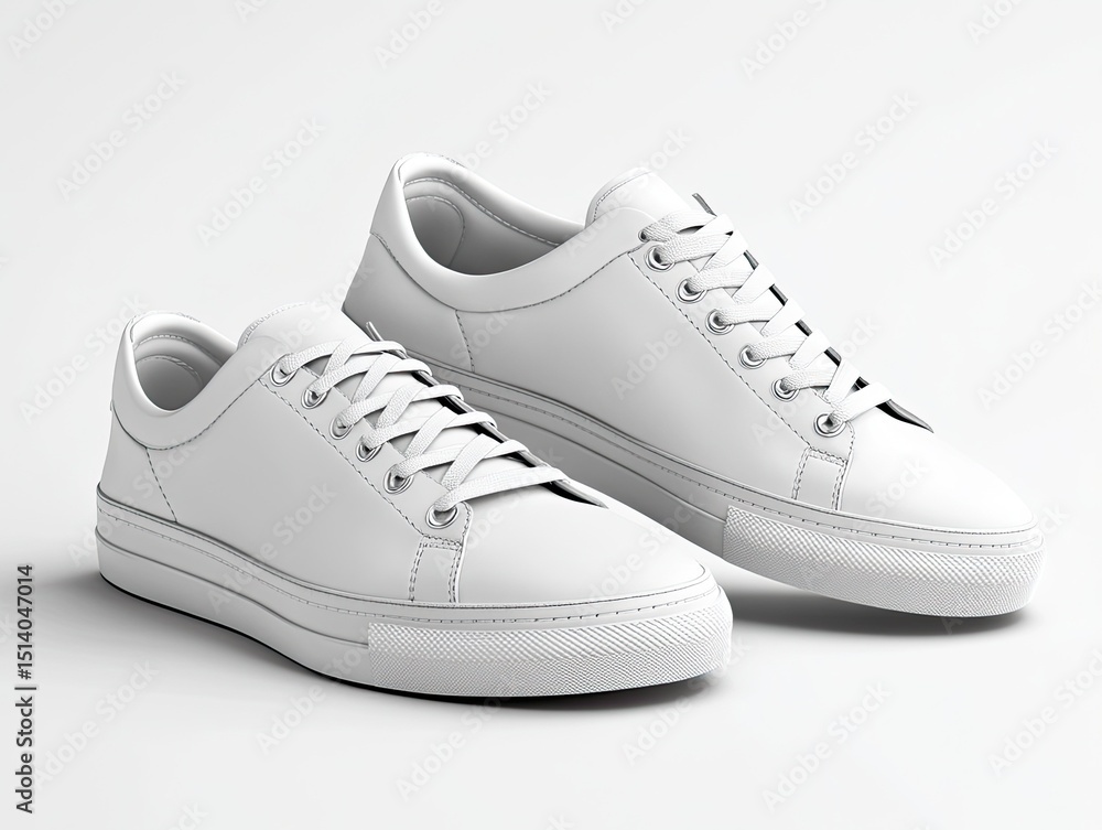 Mockup of a pair of classic white sneakers with a simple logo and clean design. Mockup of a pair of classic white sneakers with a simple logo and clean design.
