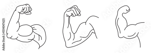 muscle icon set . arm wrestling icon, fighting two strong hand, powerful arms competition, thin line web symbol on white background - editable stroke vector illustration eps10