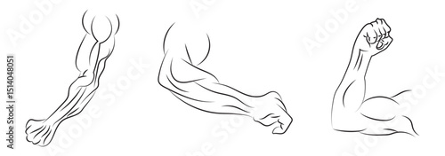 muscle icon set . arm wrestling icon, fighting two strong hand, powerful arms competition, thin line web symbol on white background - editable stroke vector illustration eps10