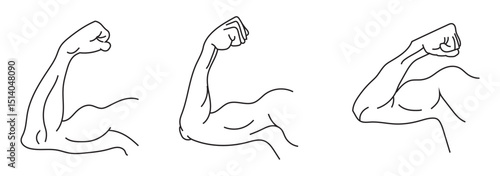 muscle icon set . arm wrestling icon, fighting two strong hand, powerful arms competition, thin line web symbol on white background - editable stroke vector illustration eps10