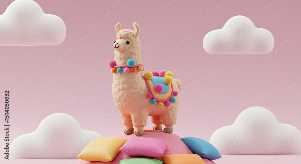 Cartoon llama with traditional decor Cartoon llama with traditional decor