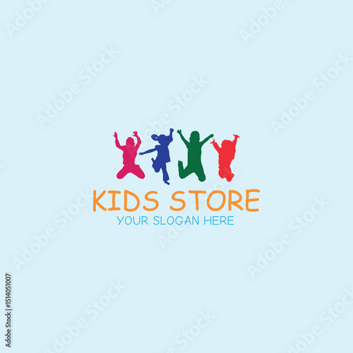 kids playing fashion store logo design vector
