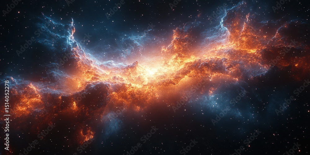 Fototapeta premium Cosmic nebula illuminated by vibrant colors showcases the beauty of space in a stunning celestial display