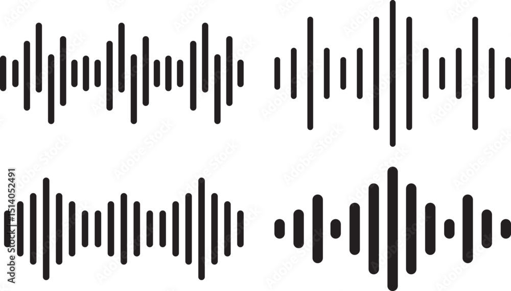 Sound Waves Monochrome Icon Set – Music Waveform, Audio Frequency, Volume, and Pulse Symbols in Black. Sound Waves Monochrome Icon Set – Music Waveform, Audio Frequency, Volume, and Pulse Symbols in Black.