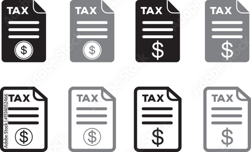 Tax and Finance Vector Icon Set – Linear Outline Icons of Documents, CPA Tools, and Financial Essentials.