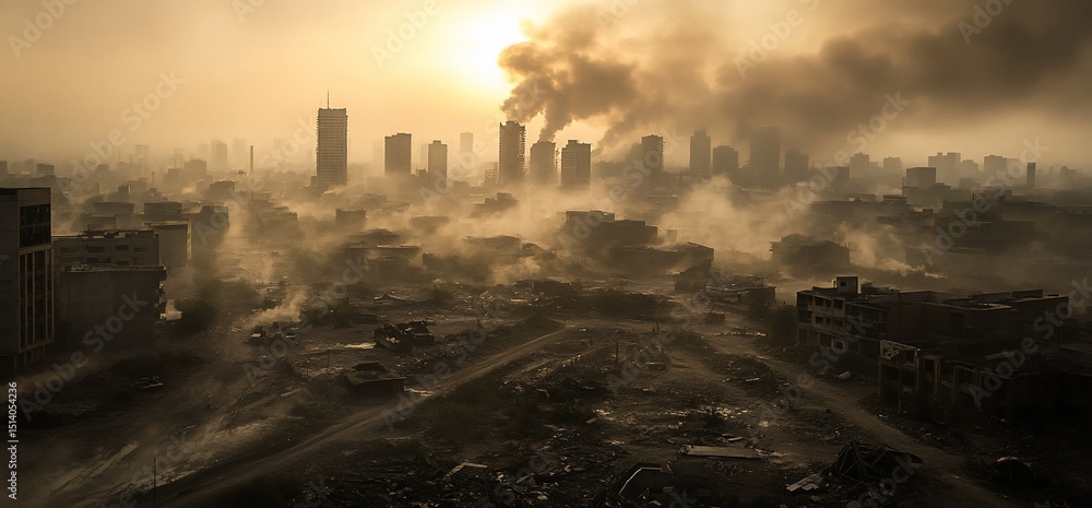 Obraz premium Post-Apocalyptic Urban Landscape Depicting Destruction and Atmospheric Aftermath
