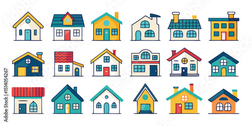 Themed House Icon, Suburban Home Clipart, Little House Drawing, Room House Poster, Colorful Home Icon, Design Cottage