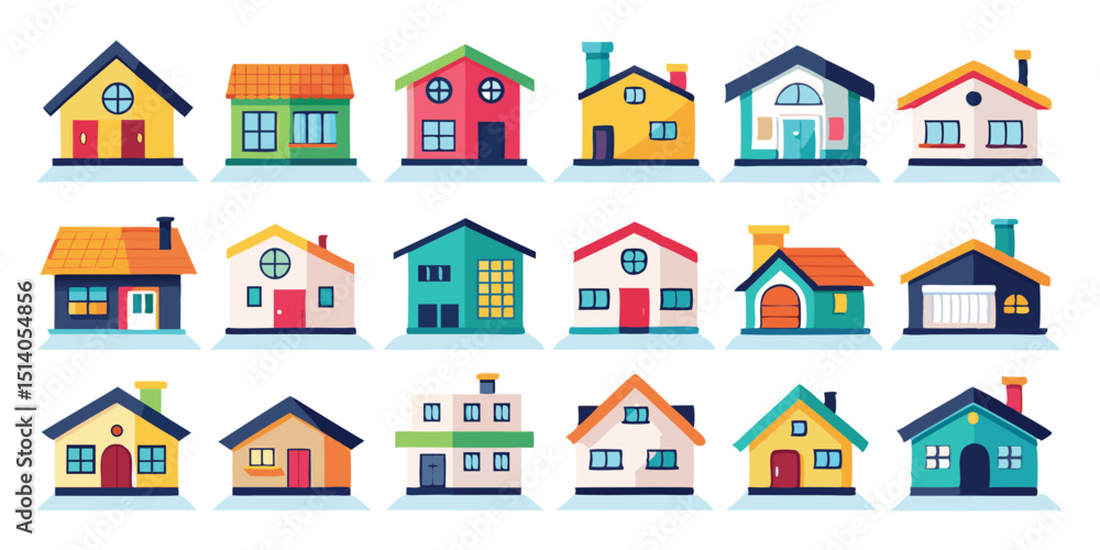 Naklejka premium Door House Icon, House with Lawn, Roof Tiles Design, Soft-Tone Home Illustration, Cottage with Flowers, Suburban House Idea
