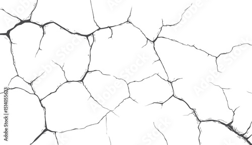 Vector silhouette of a cracked or broken ground surface. Abstract fissure texture in black on white, ideal for destruction effects, damaged surfaces, or grunge design elements.