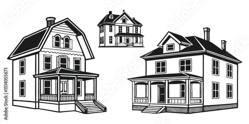 Whimsical House Illustration, Clean House Icon, Block Home Design, Welcome House Art, House with Bushes, Cottage Drawing