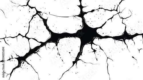 Vector silhouette of a cracked or broken ground surface. Abstract fissure texture in black on white, ideal for destruction effects, damaged surfaces, or grunge design elements.