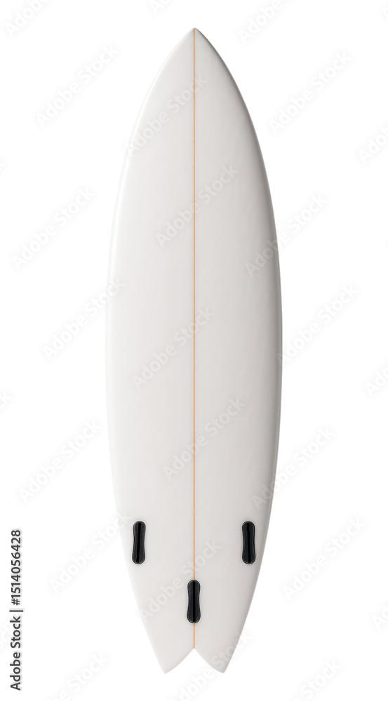 Sleek and Minimalist White Surfboard with Black Fin System Perfect for Wave Riding Adventures, Isolated on Transparent and White Background Sleek and Minimalist White Surfboard with Black Fin System Perfect for Wave Riding Adventures, Isolated on Transparent and White Background