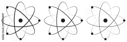 Physics liner icon vector set. Set of atom icons. Atom icon with orbiting electrons in a simplified structure.
