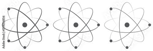 Physics liner icon vector set. Set of atom icons. Atom icon with orbiting electrons in a simplified structure.