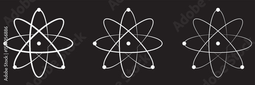 Atom icons. Linear and silhouette style. Vector icons.