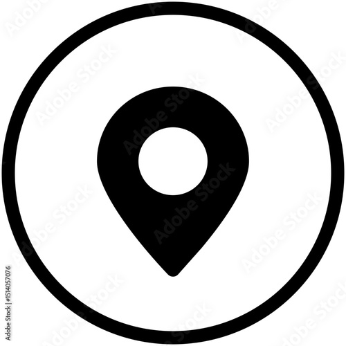 Black location pin icon centered within a white circle with a thin black border around the perimeter
