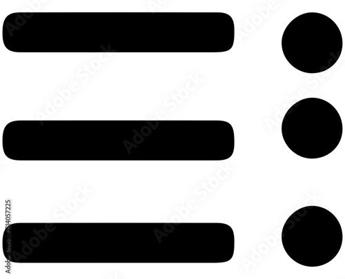 Three horizontal bars with rounded ends aligned with three circles on a white background image view