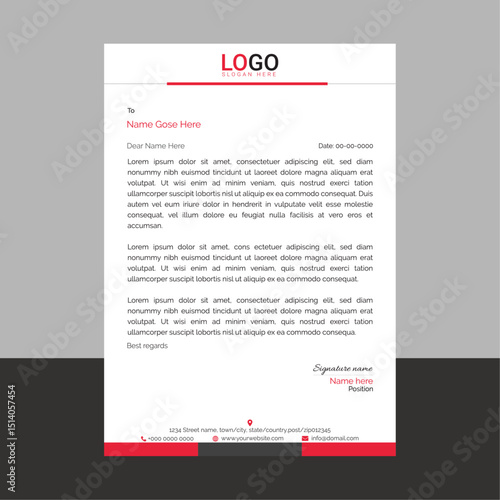 Professional business letterhead with minimalist style and structured format, perfect for company correspondence, official memos, and branding needs
