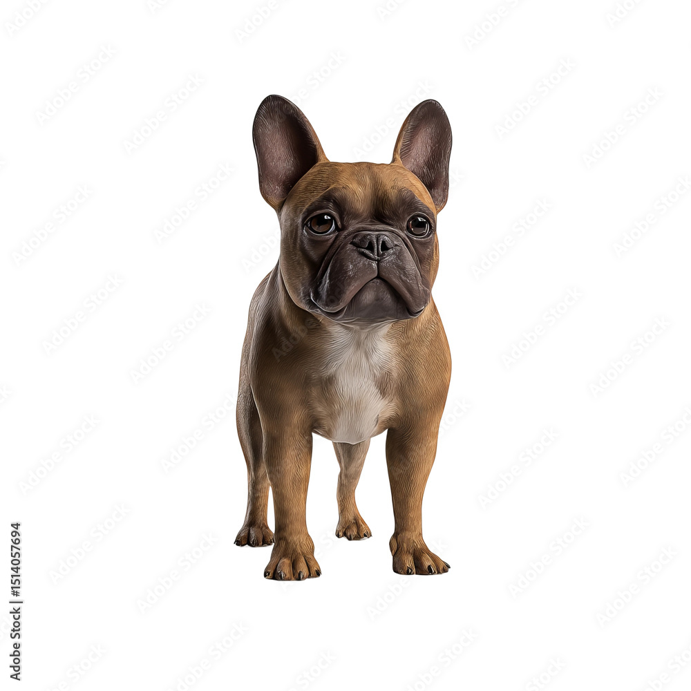 Fototapeta premium A charming French bulldog looking at the viewer, a portrait captured. This image presents a close-up view of a French bulldog, showcasing its distinctive features