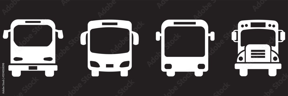 Various bus designs showcasing front views in a simple and sleek style for transportation concepts Various bus designs showcasing front views in a simple and sleek style for transportation concepts