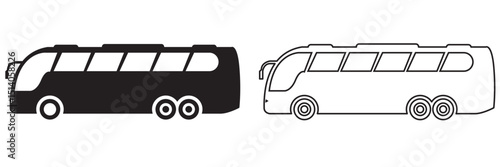 Big long passenger bus icon. Black outline linear silhouette. Editable strokes. Side view. Vector simple flat graphic illustration.