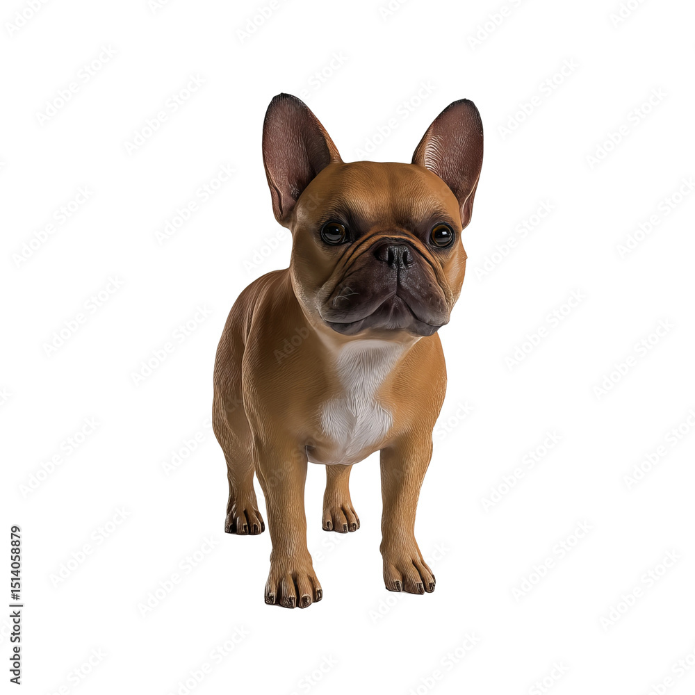 A French bulldog stands alert, displaying its charming expression, set against a simple backdrop. Its muscular body, distinctive features, and curious gaze captivate. A French bulldog stands alert, displaying its charming expression, set against a simple backdrop. Its muscular body, distinctive features, and curious gaze captivate.