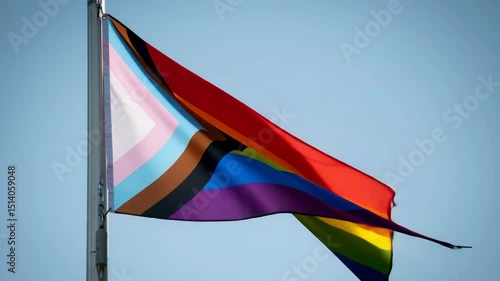 Progress Pride Flag Waving Symbol of LGBTQ Community