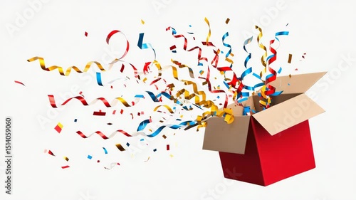 Confetti burst from gift box for celebration surprise