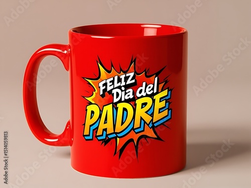 Vibrant red mug with feliz dia del padre text ideal for celebrating father's day in spanish and showing appreciation.