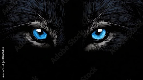 Intense Blue Feline Eyes Piercing Darkness Animation