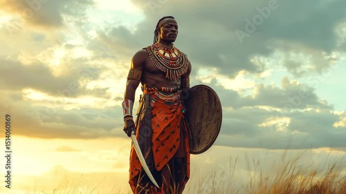 Powerful Maasai Warrior Standing in African Landscape