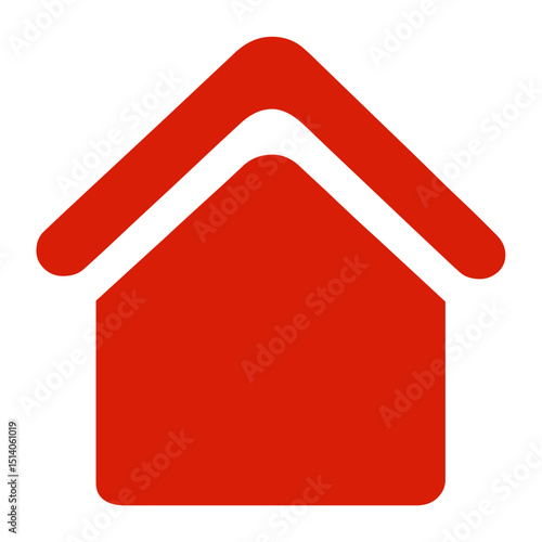 Illustration of a simple red house icon with rounded corners and a classic gable roof design element
