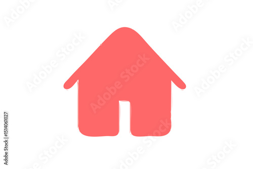 Illustration of a simple house shape in coral color with a white background and rounded edges design