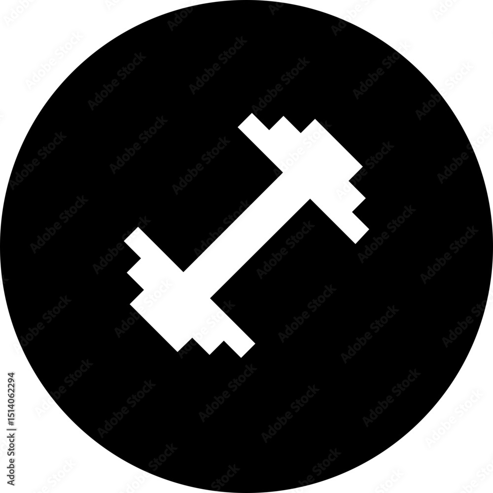 Fototapeta premium White dumbbell icon centered inside a black circle suggesting fitness and exercise equipment symbol design
