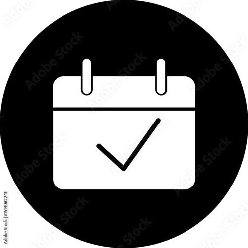 Black circle containing a white calendar icon with a check mark indicating a completed schedule item
