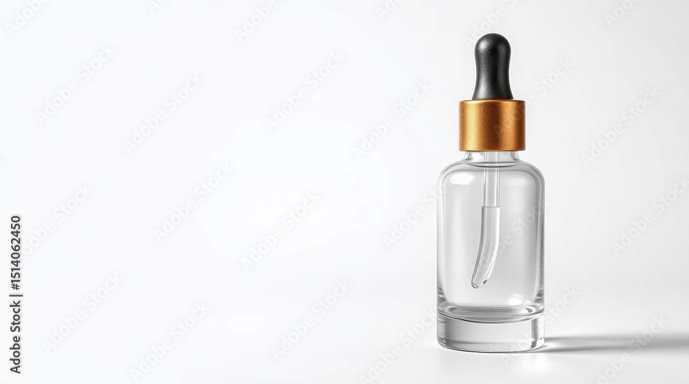 Fototapeta premium Clear glass dropper bottle with gold cap (1)