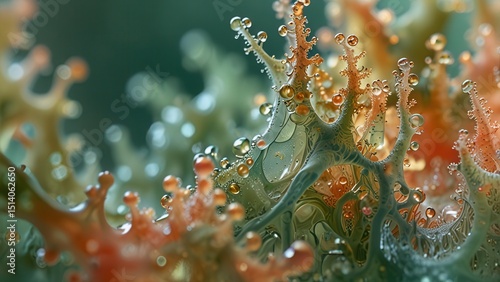 Polymeric Hydrogel Matrix in Microfluidic Suspension, Pink and Green Gel Swirl