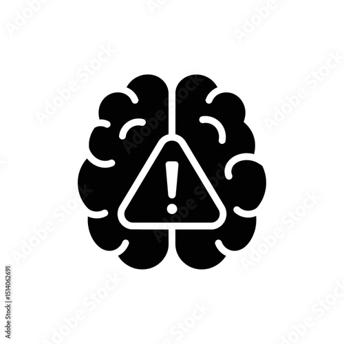Brain warning icon with alert symbol in minimalist design  