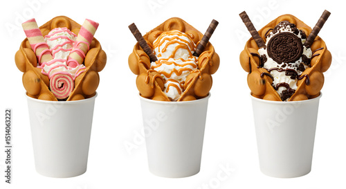 Hong Kong-Style Bubble Waffles with Ice Cream and Toppings