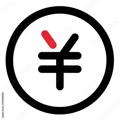 Illustration of a yen symbol inside a circle with a red accent mark on the upper left side element