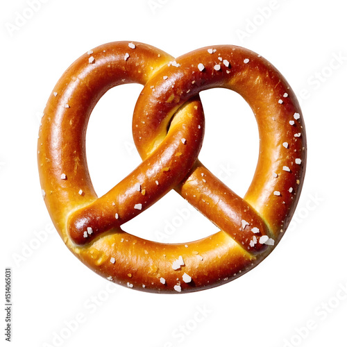 Single salted pretzel isolated on transparent background