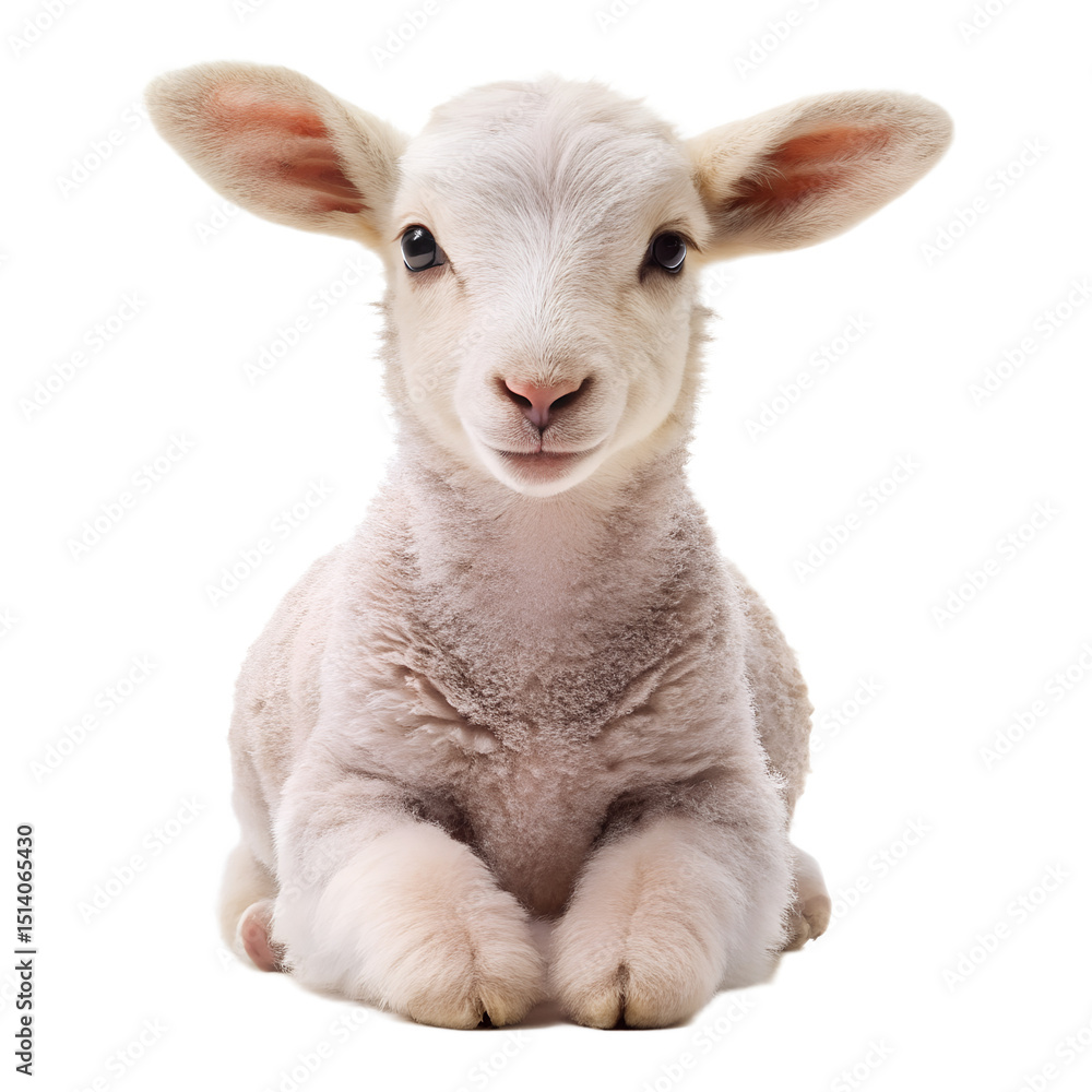 Fototapeta premium Cute Baby Lamb Sitting Farm Animal on Transparent Background