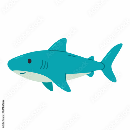 Simple blue shark illustration with curved fins and clean outline, ideal for ocean-themed educational visuals